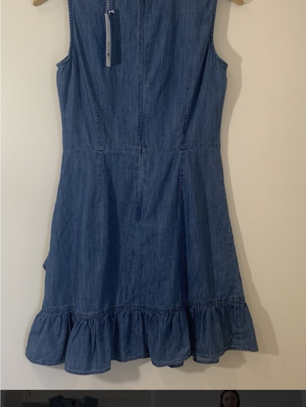 Draper James Denim Ruffle-Hem Sleeveless Dress in Indigo Blue